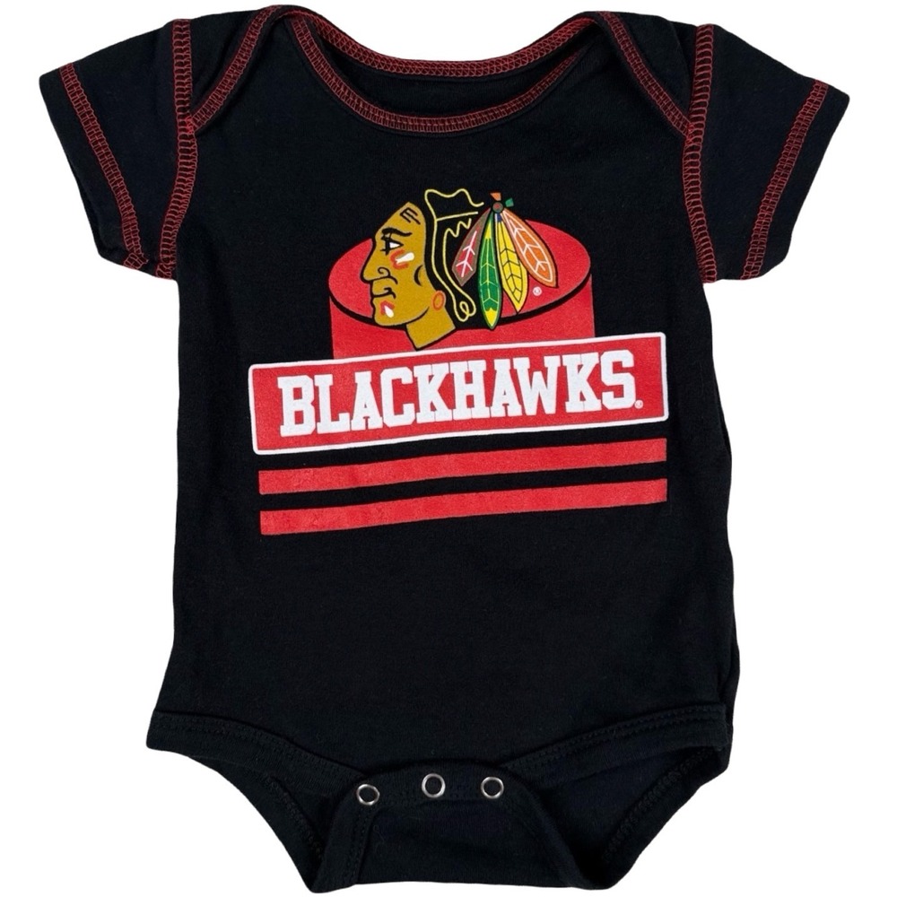 Chicago Blackhawks Baby Bodysuit 0-3M NHL Hockey Black Red Infant